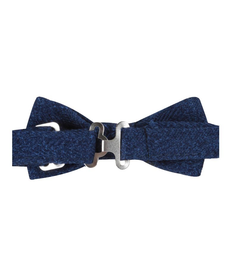 Boys & Men's Herringbone Tweed Bow Tie and Pocket Square - Blue
