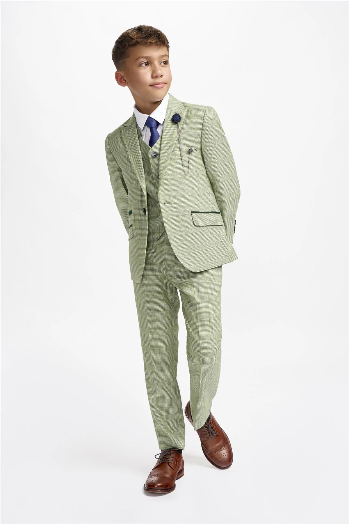 Boys Slim Fit Tweed Check Suit - CARIDI