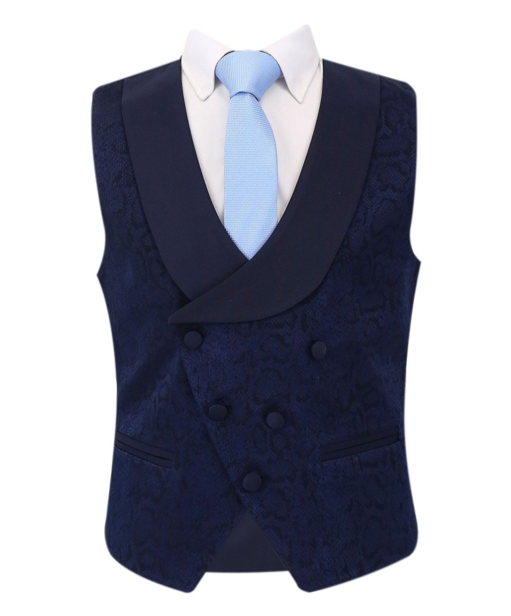 Boys Jacquard Patterned Tuxedo Suit - ASHLEY - Navy Blue