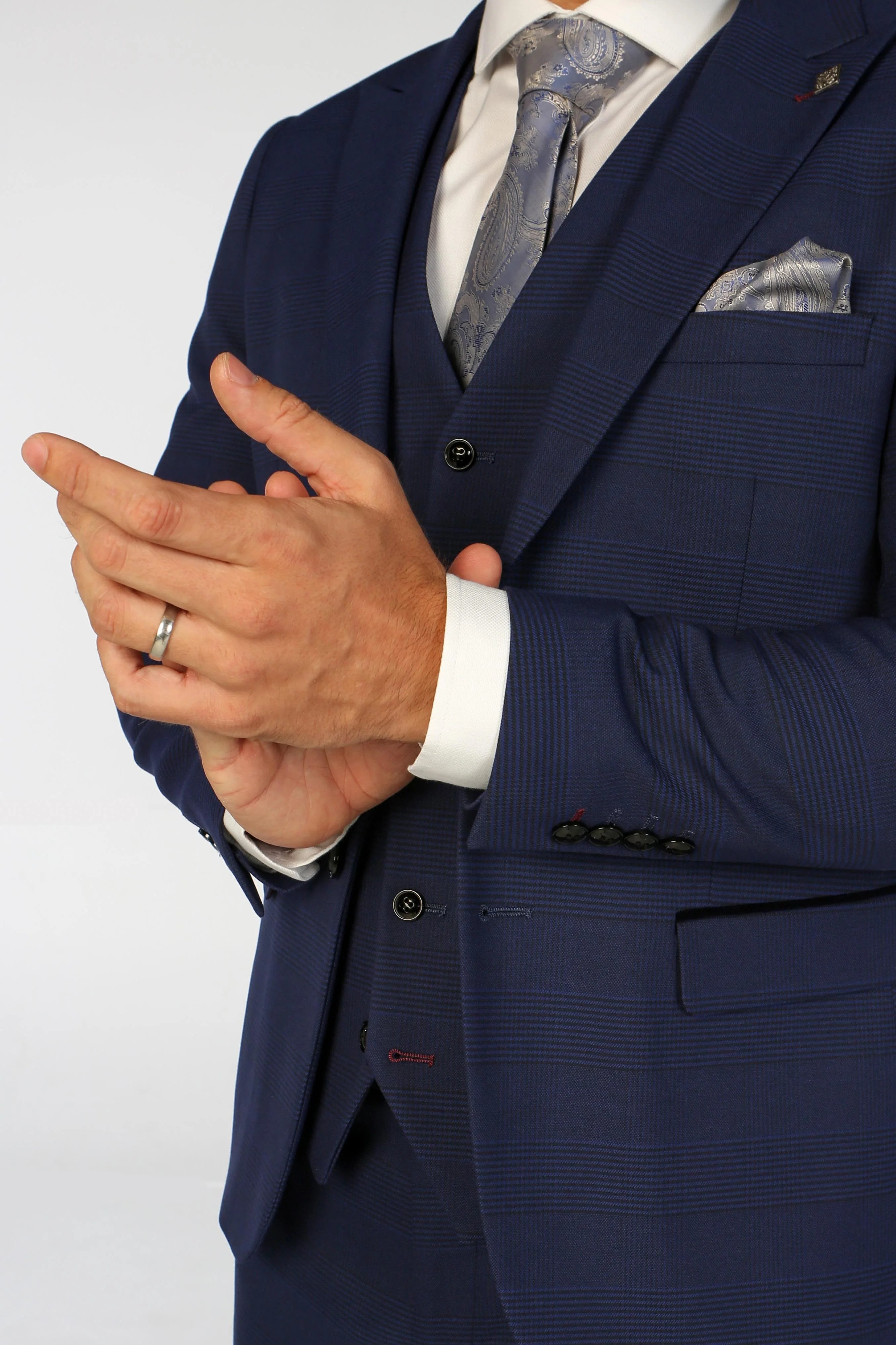 Men's Navy Blue Check Suit Jacket - MARK