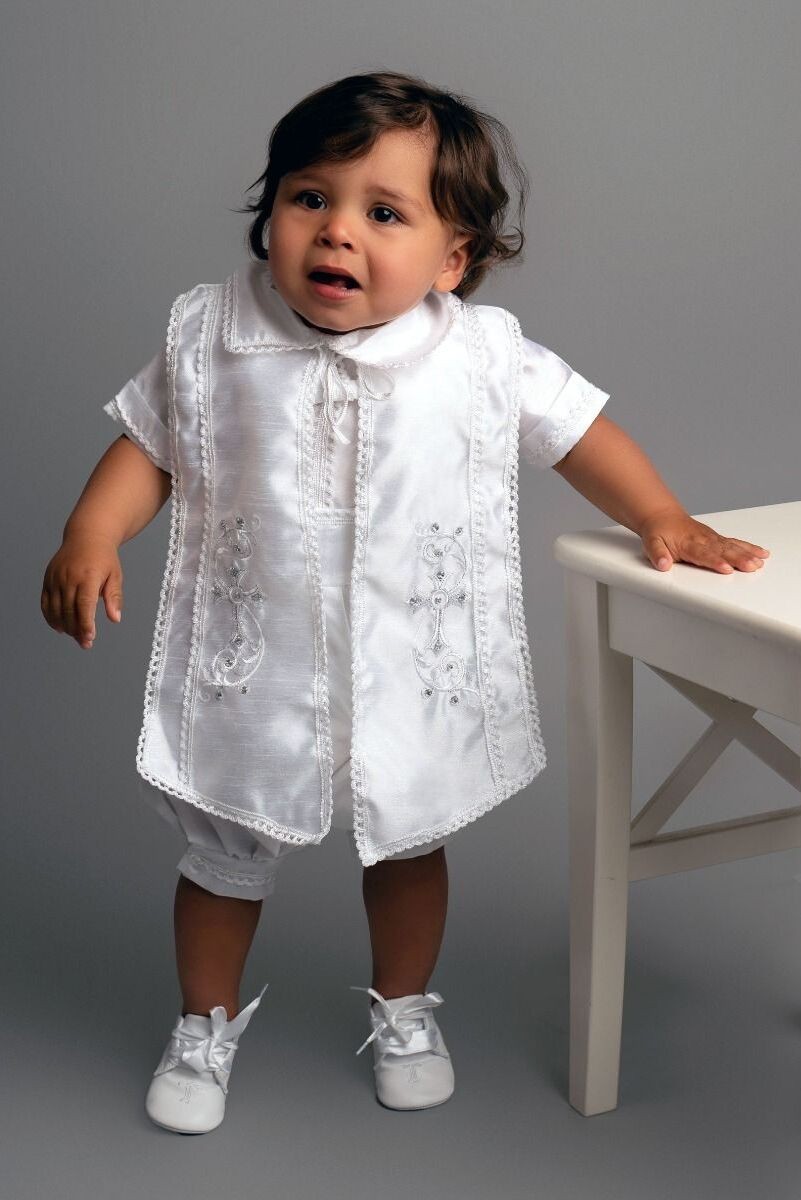 Luxurious Baby Boys White Christening Romper Set - 605