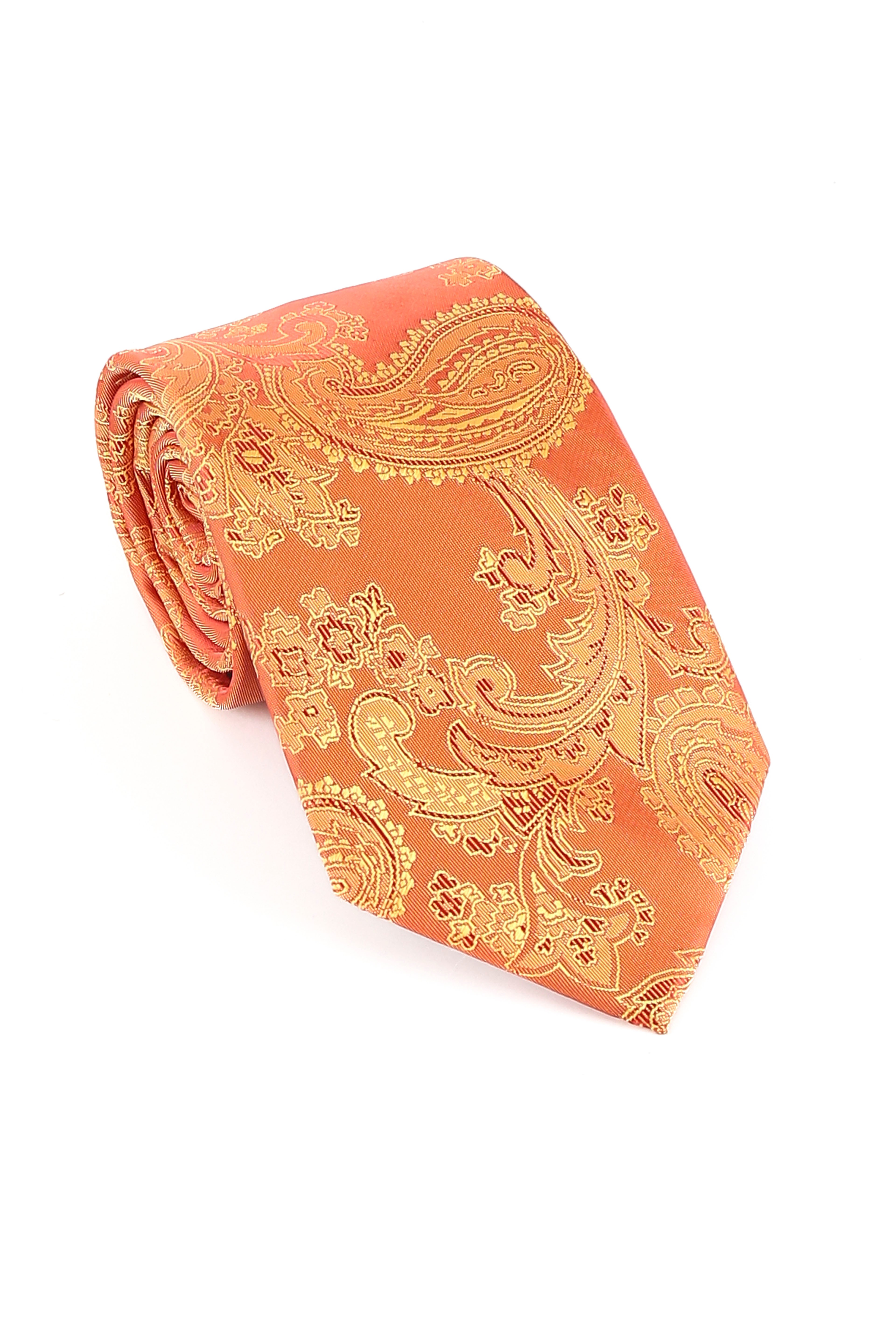Men's Paisley Tie Cufflink Set - Orange