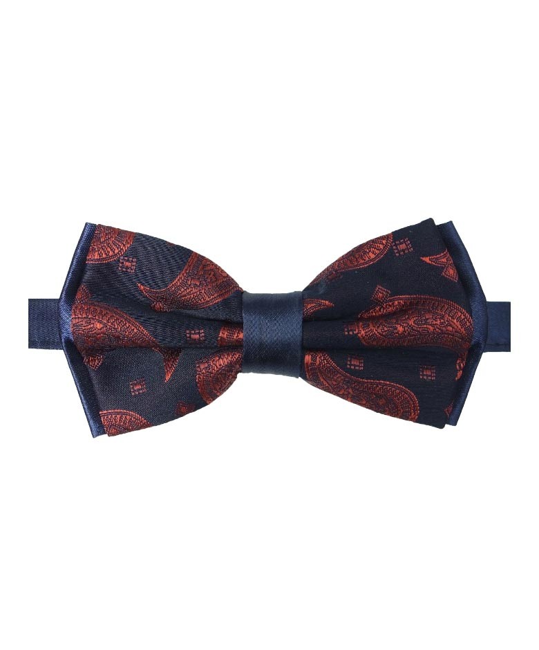 Boys & Men's Paisley Bow Tie and Hanky Set - Navy Blue and Red