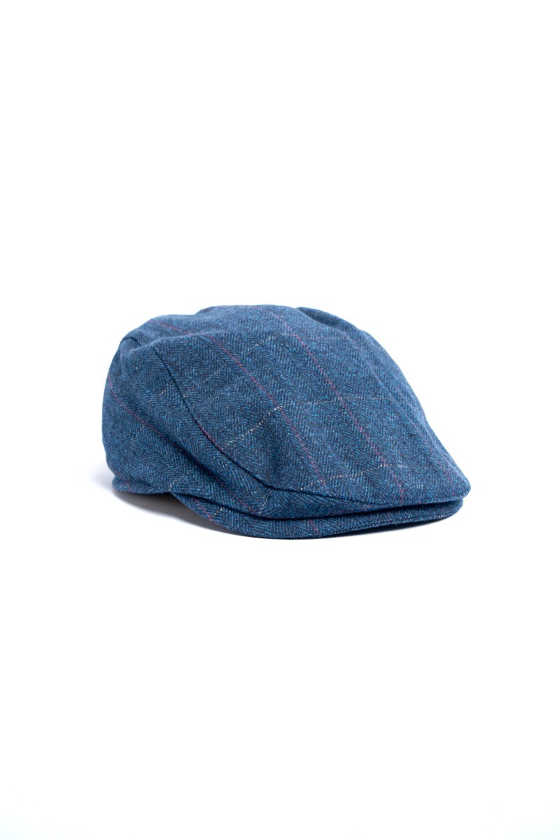 Men's Tweed Wool Blue Flat Cap - CARNEGI