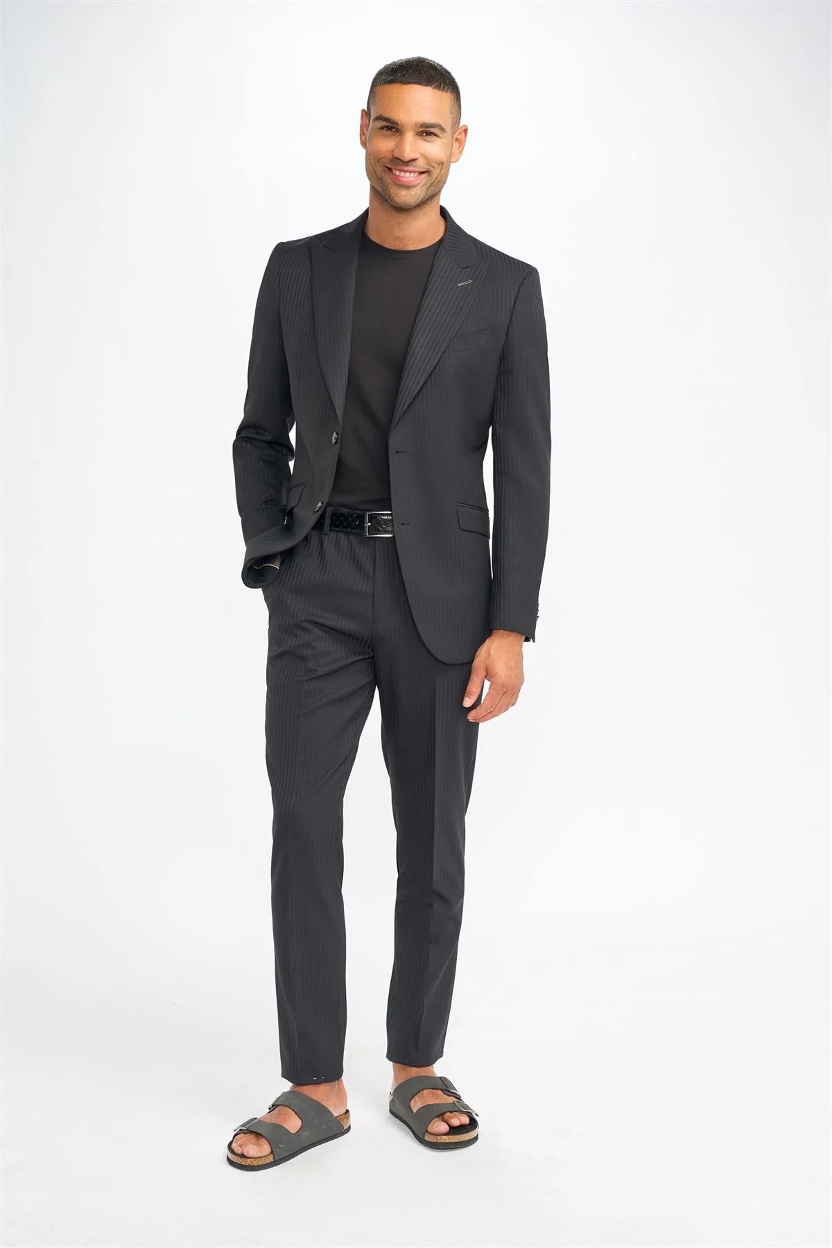 Men’s Black Wool Pinstripe Suit Jacket - Roberto