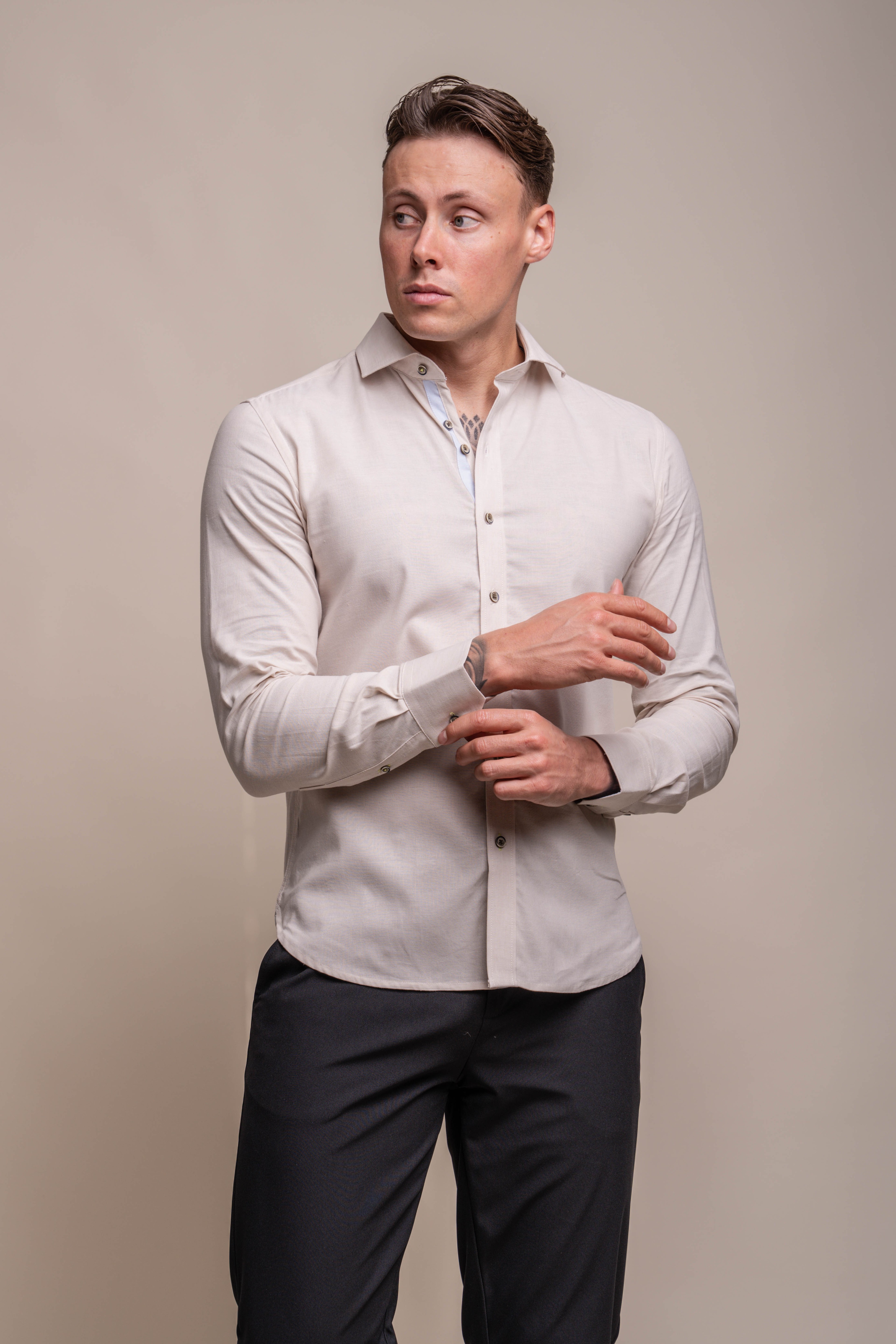 Men's Long Sleeves Linen Shirt - JORDI - Sand Beige