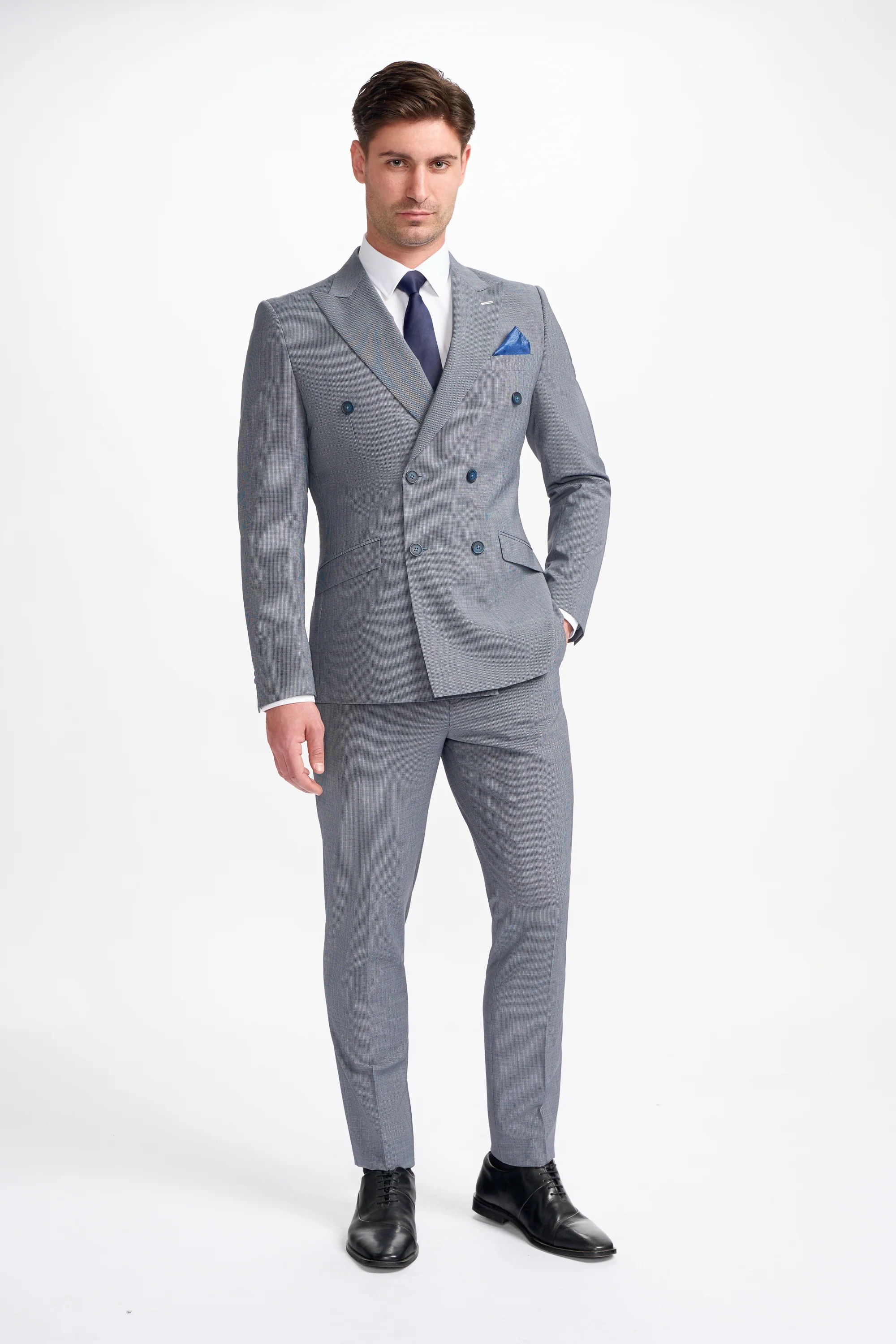 Men’s Grey Blue Puppytooth Suit – BOND D/B