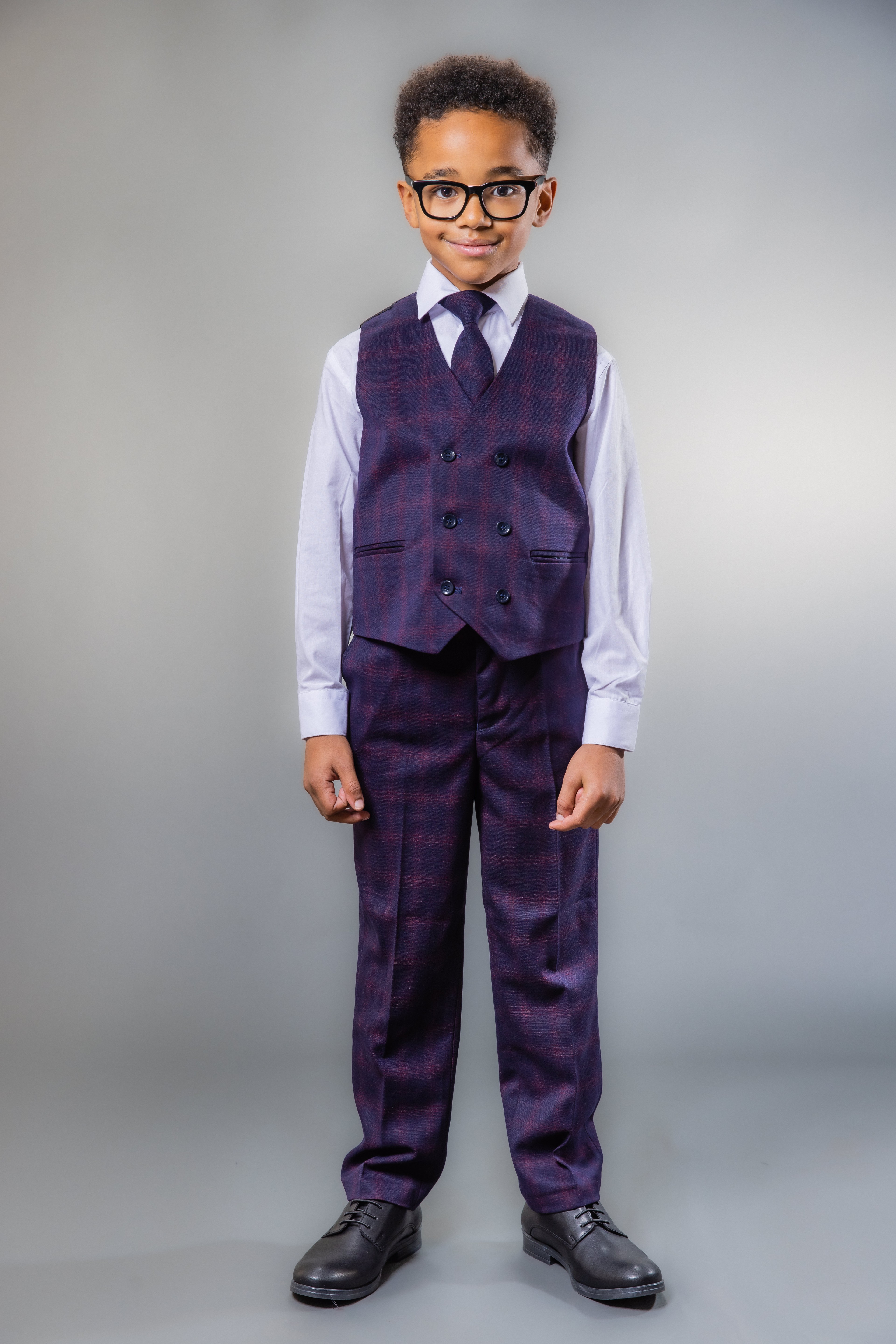 Boys Retro Check Tailored Fit Navy Suit