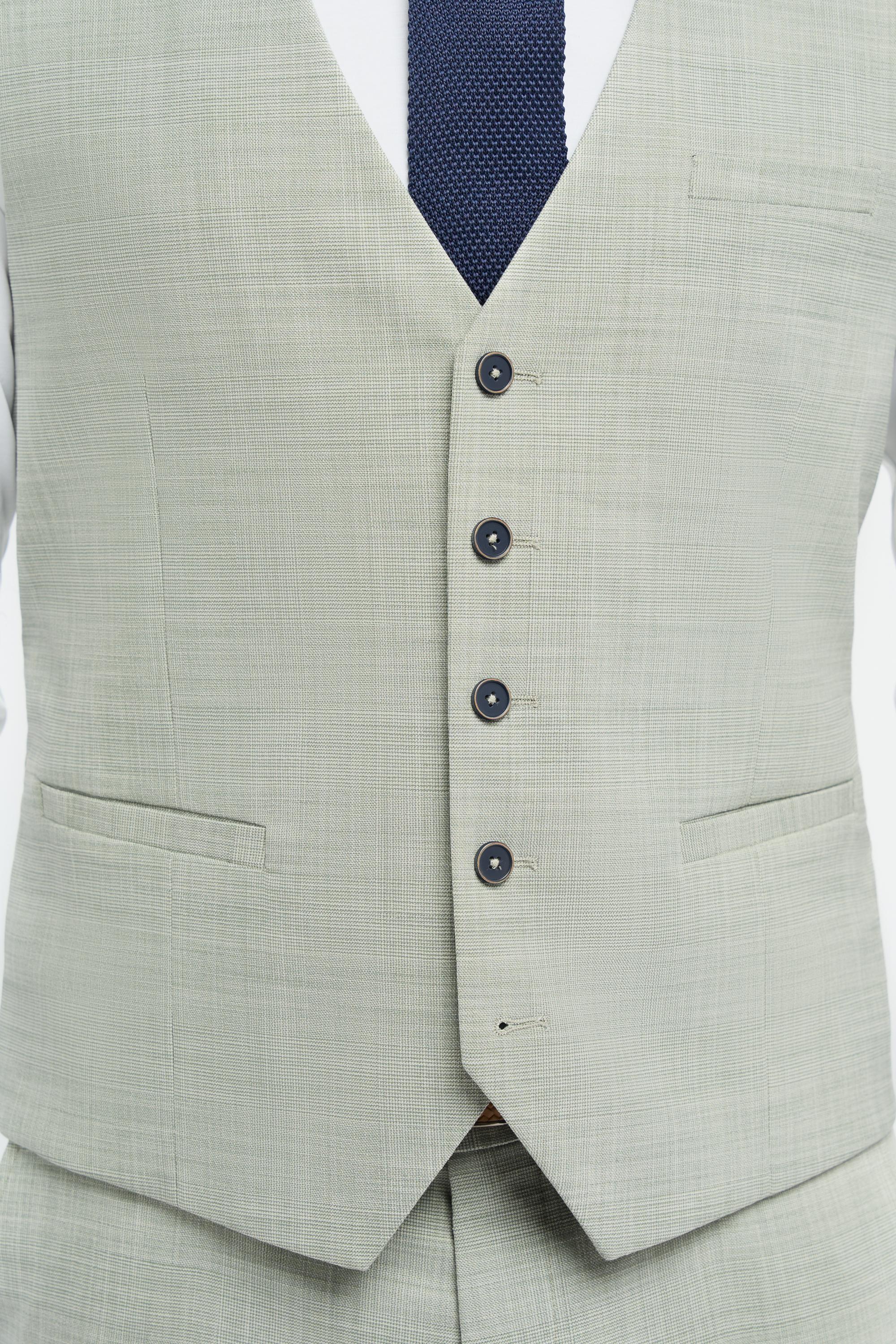 Men’s Sage Green Textured Waistcoat - Camden