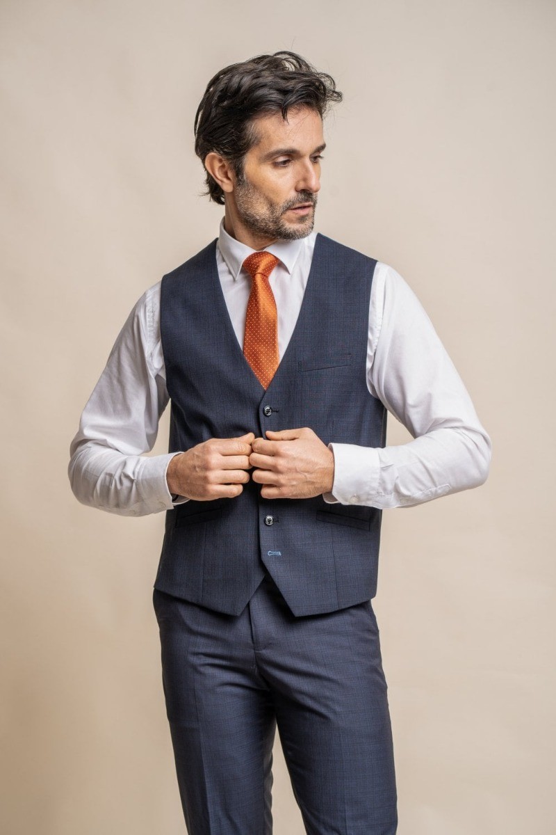 Men's Slim Fit Navy Waistcoat - SEEBA