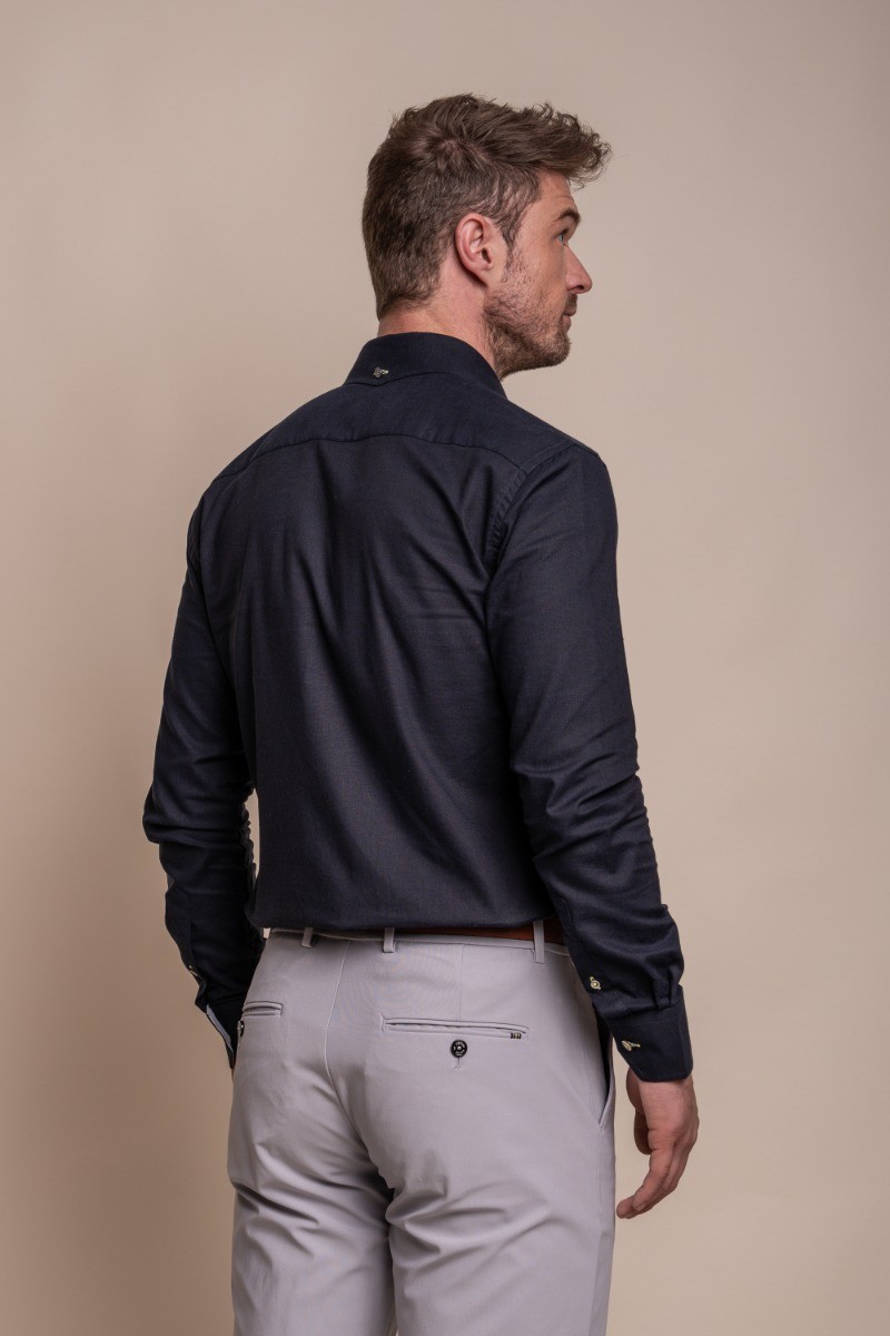 Men's Long Sleeves Linen Shirt - JORDI - Navy Blue