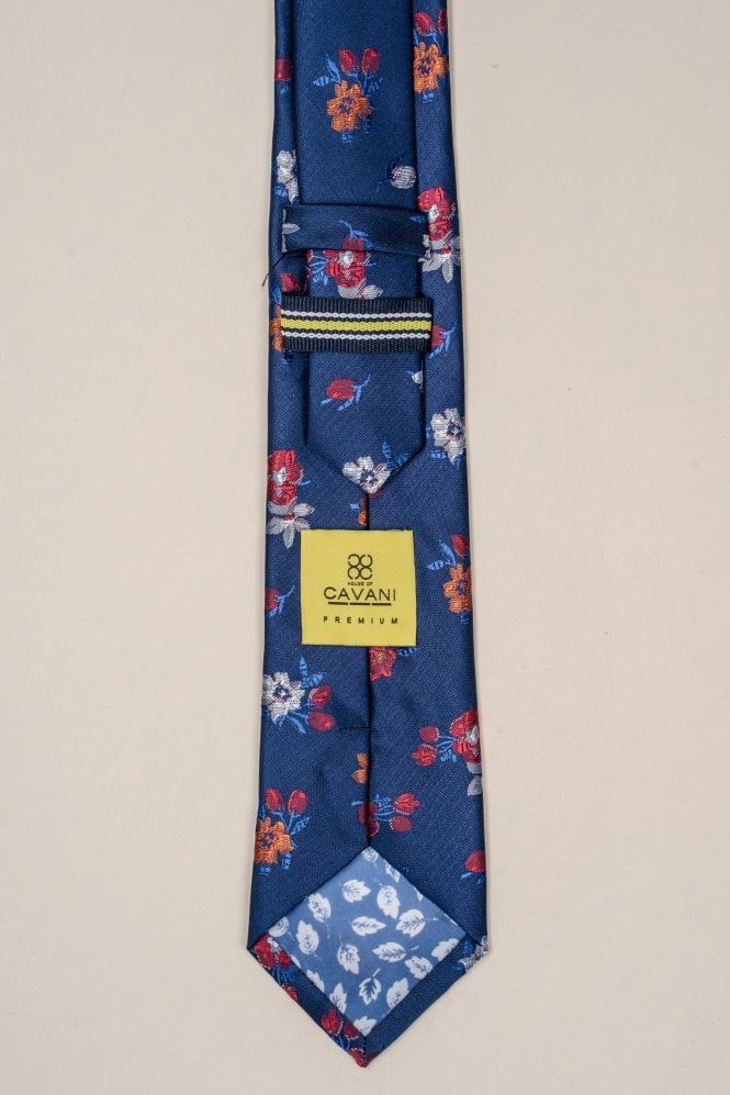 Men's Floral Patterned Tie  - Navy and Red