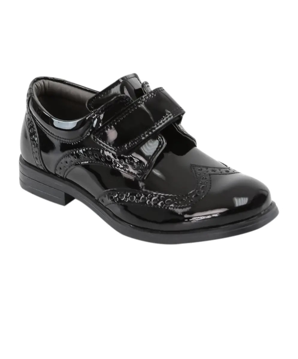 Boys Patent  Brogue Velcro Dress Shoes