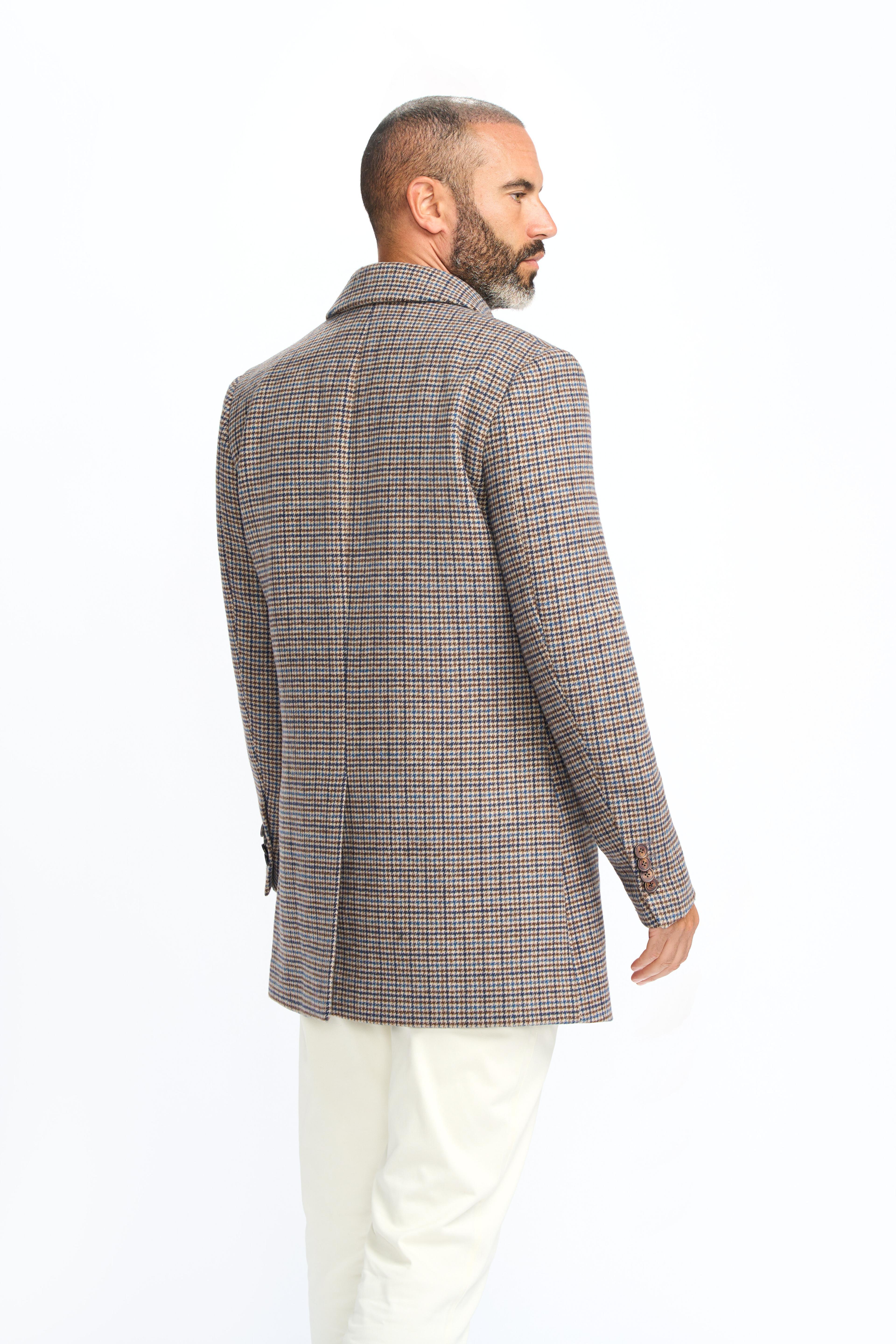 Men’s Tan Houndstooth Check Coat - Eddie