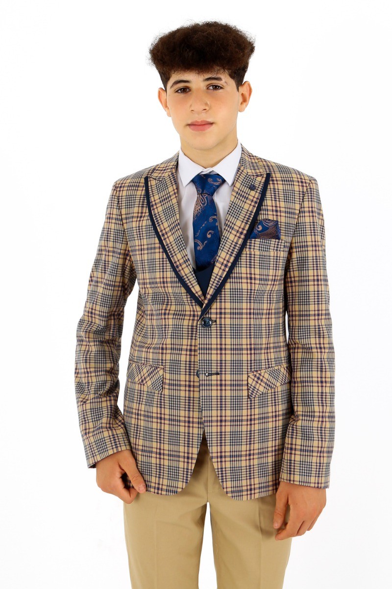 Boys Plaid Check Slim Fit Suit