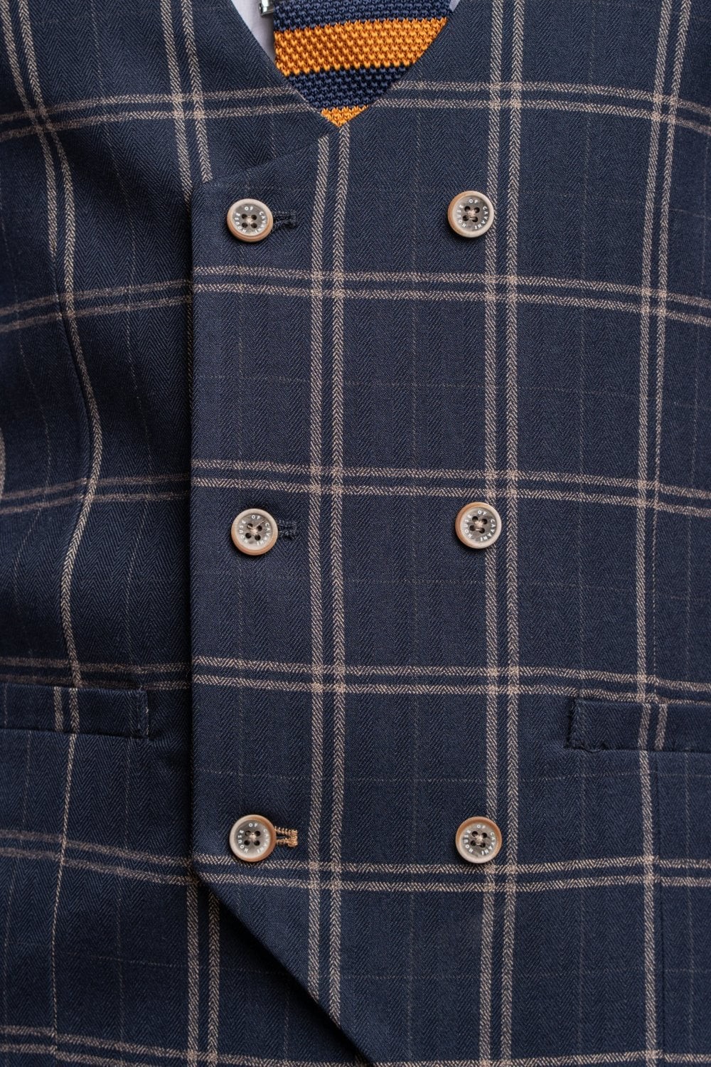 Men's Retro Check Double Breasted Waistcoat - HARDY - Navy Blue