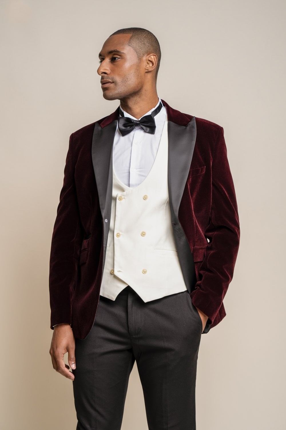 Men's Slim Fit Velvet Tuxedo Blazer - ROSA - Wine