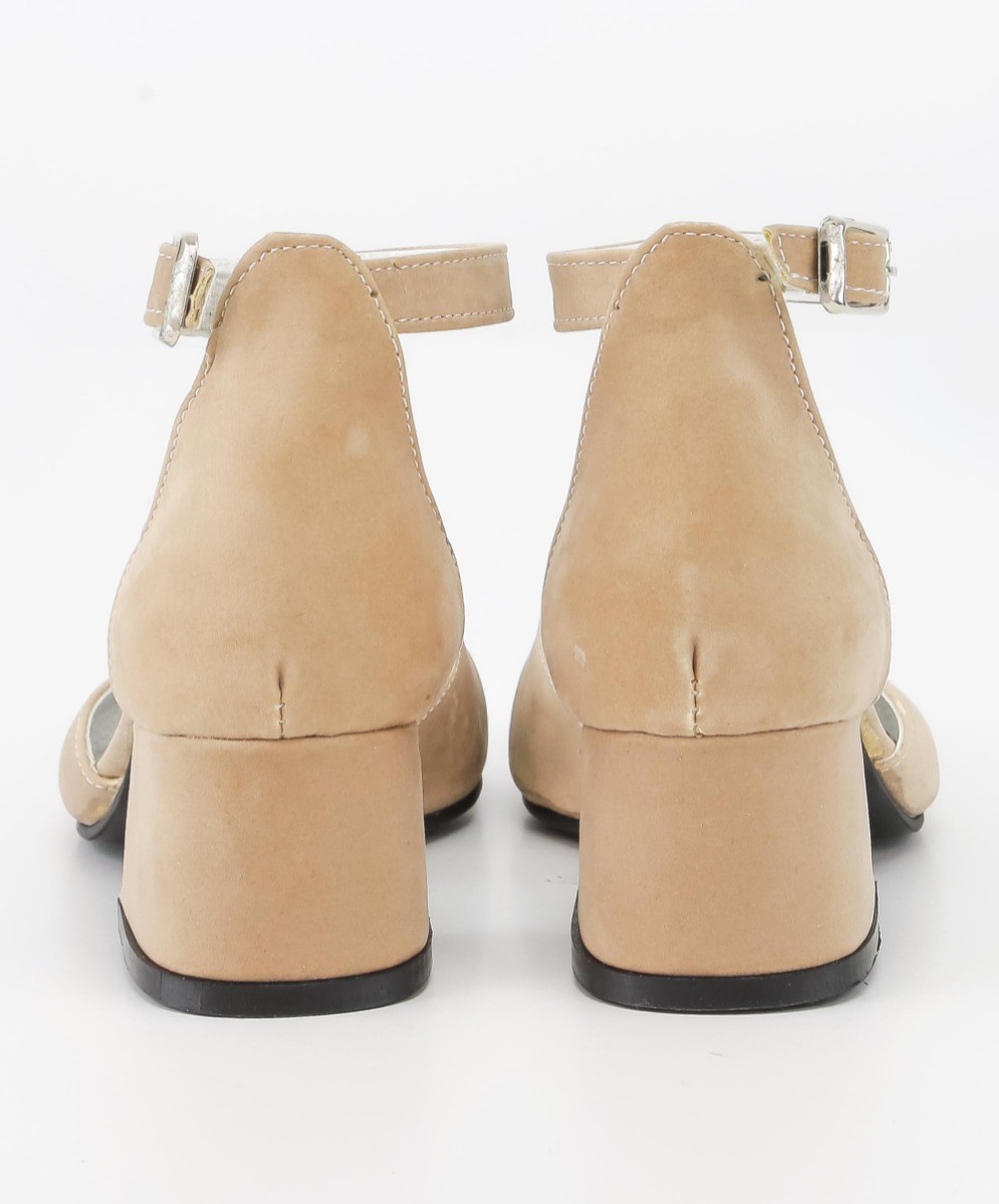 Girls Mary Jane Block Heel Shoes - Beige