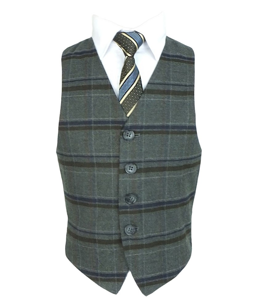 Boys Tailored Fit Charcoal Grey Check Suit