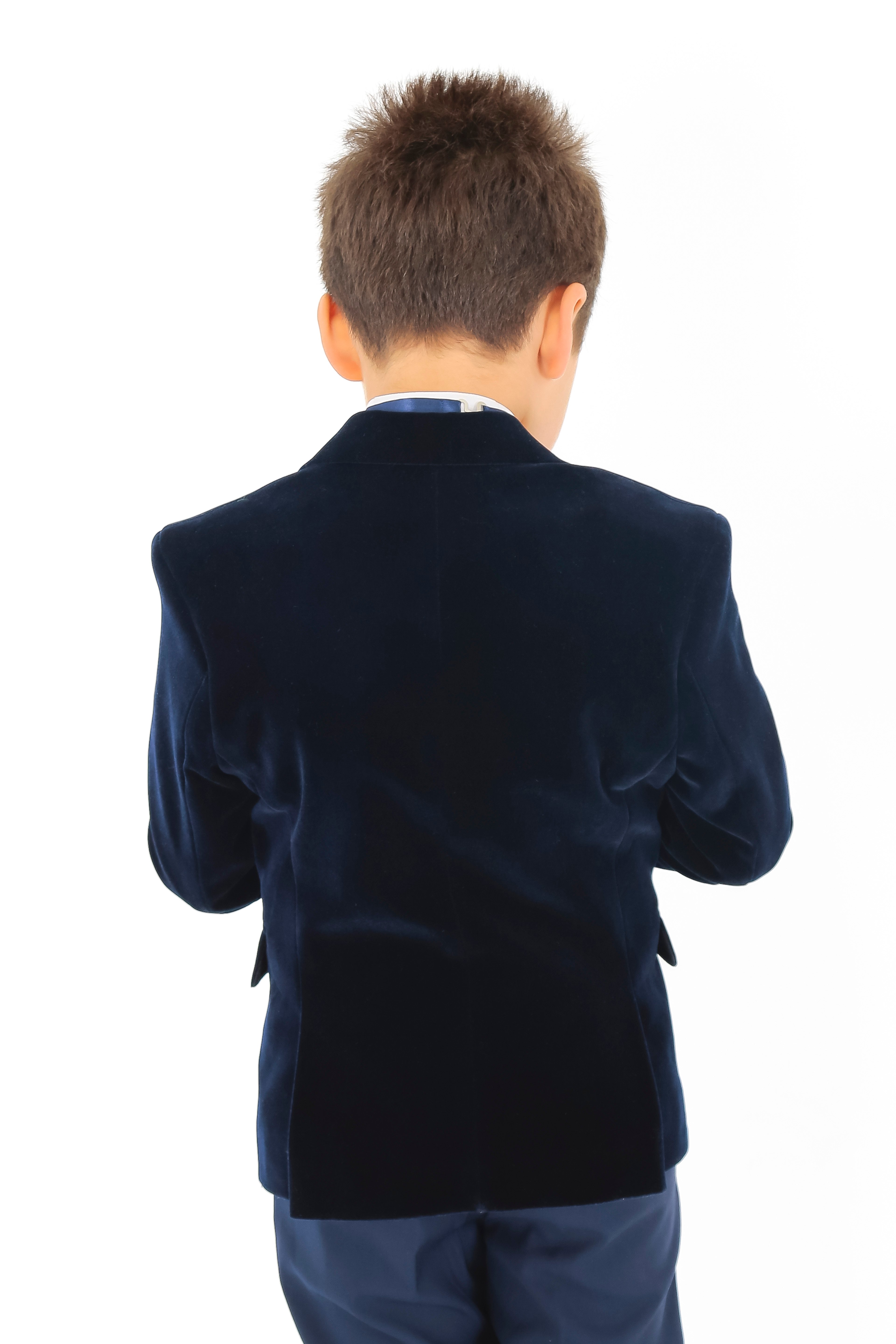 Boys Velvet Slim Fit Formal Blazer - Hackney - Navy Blue