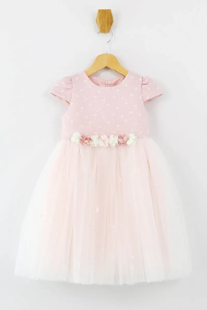 Girls Short Sleeves Light Pink Dress Set