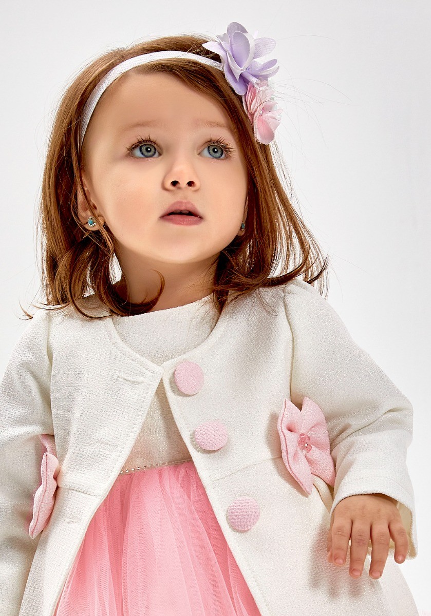 Baby Girl's Knit Tutu Tulle Midi Dress & Coat Set - Ivory -Pink