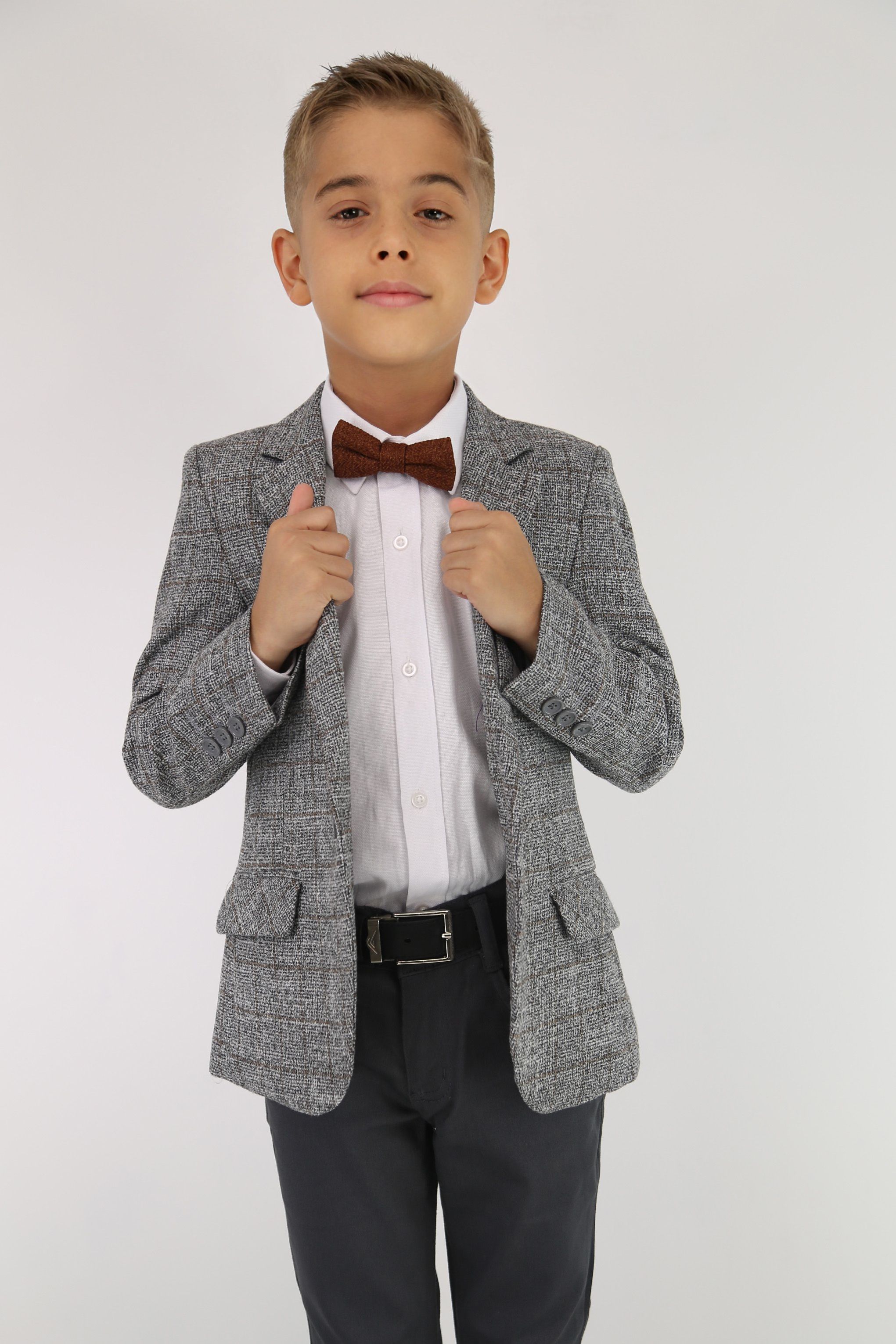 Boys Cotton Blend Tweed Like Check Blazer