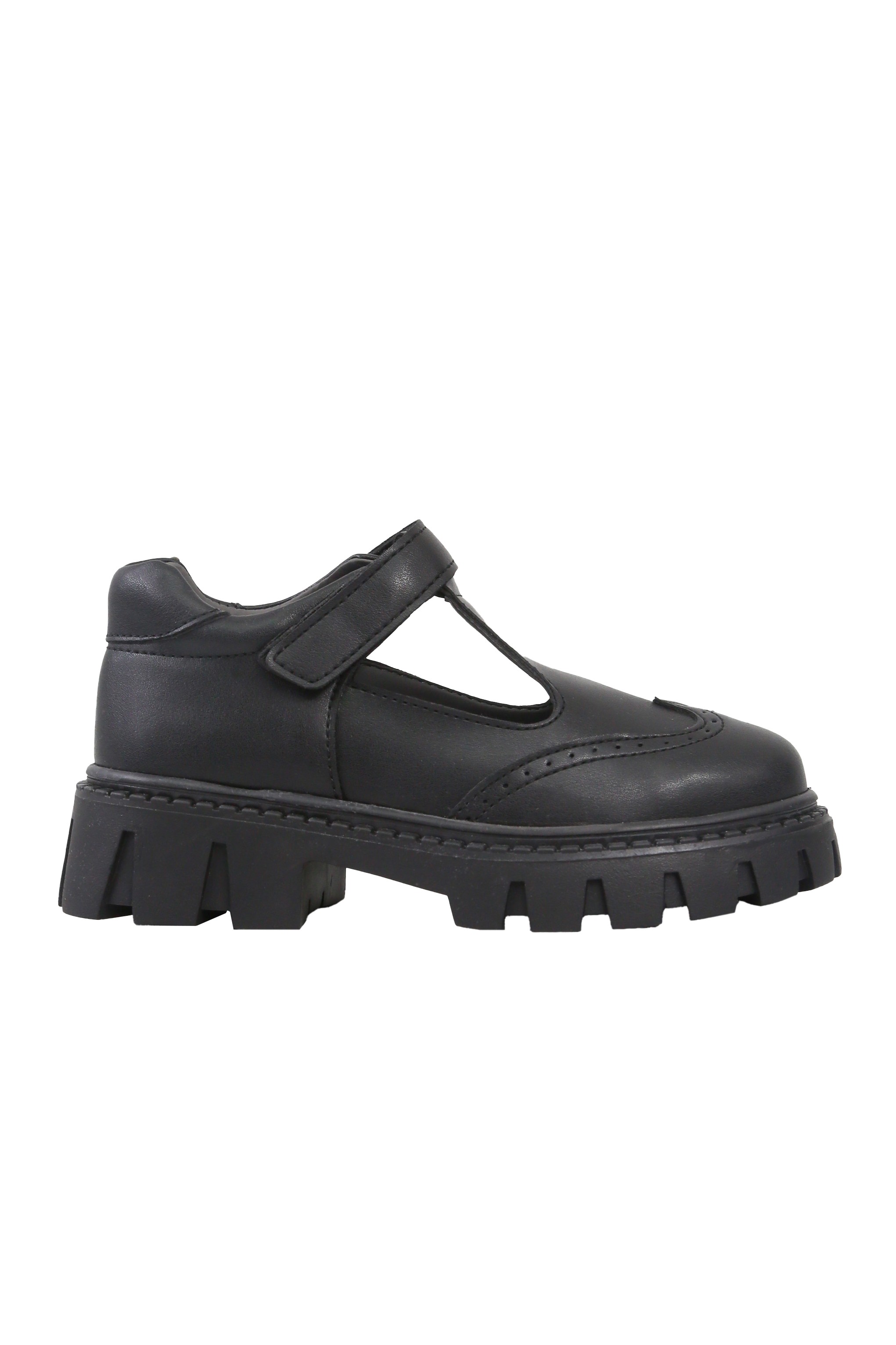 Girls Black Brogue Mary Jane Platform School Shoes