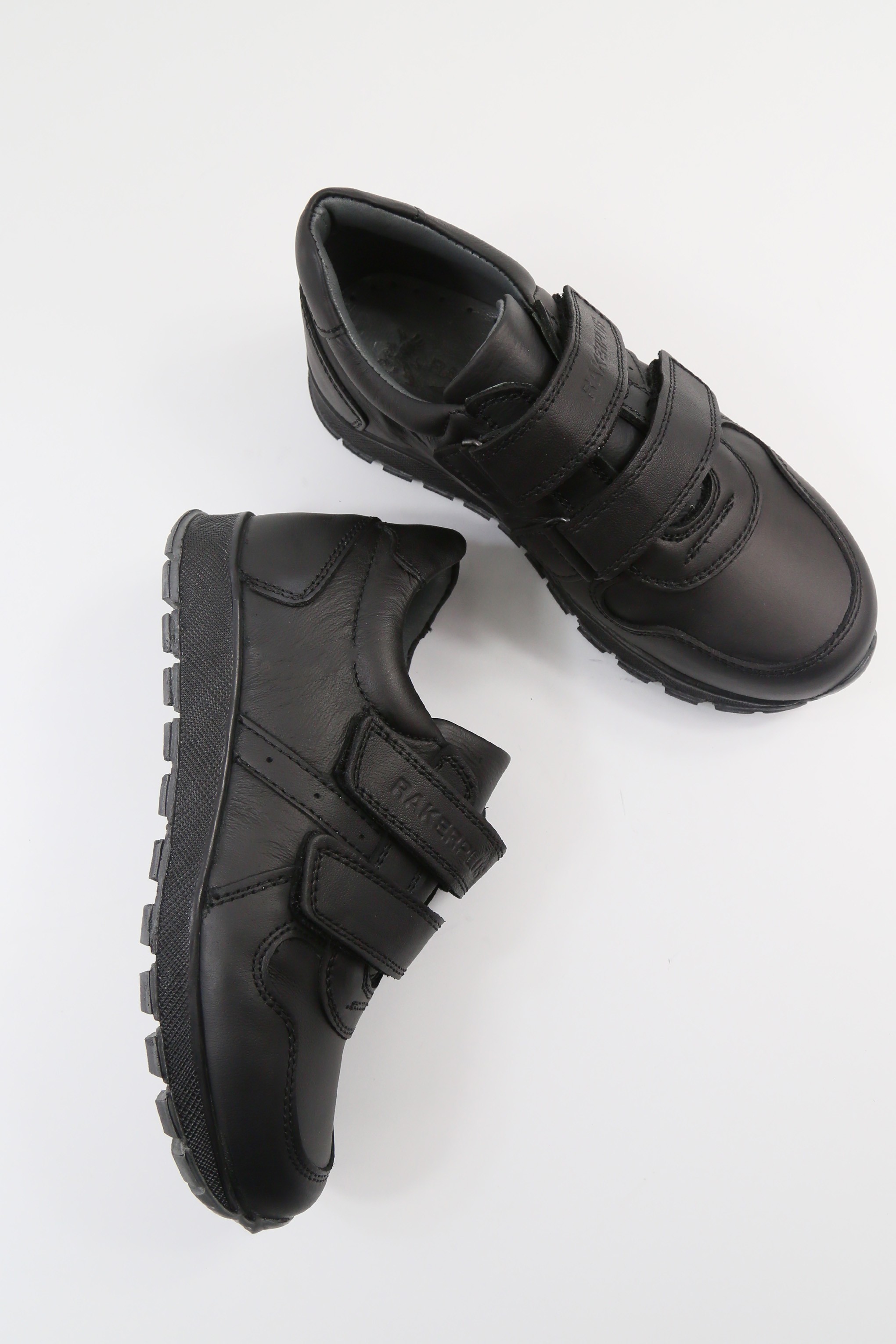 Boys Black Leather Velcro School Trainer Shoes - 3750