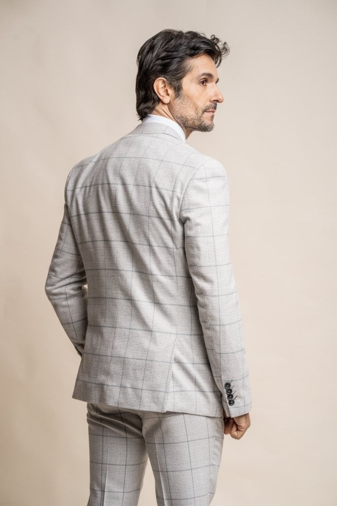 Men's Retro Check Grey Suit Jacket - RADIKA - Light Grey