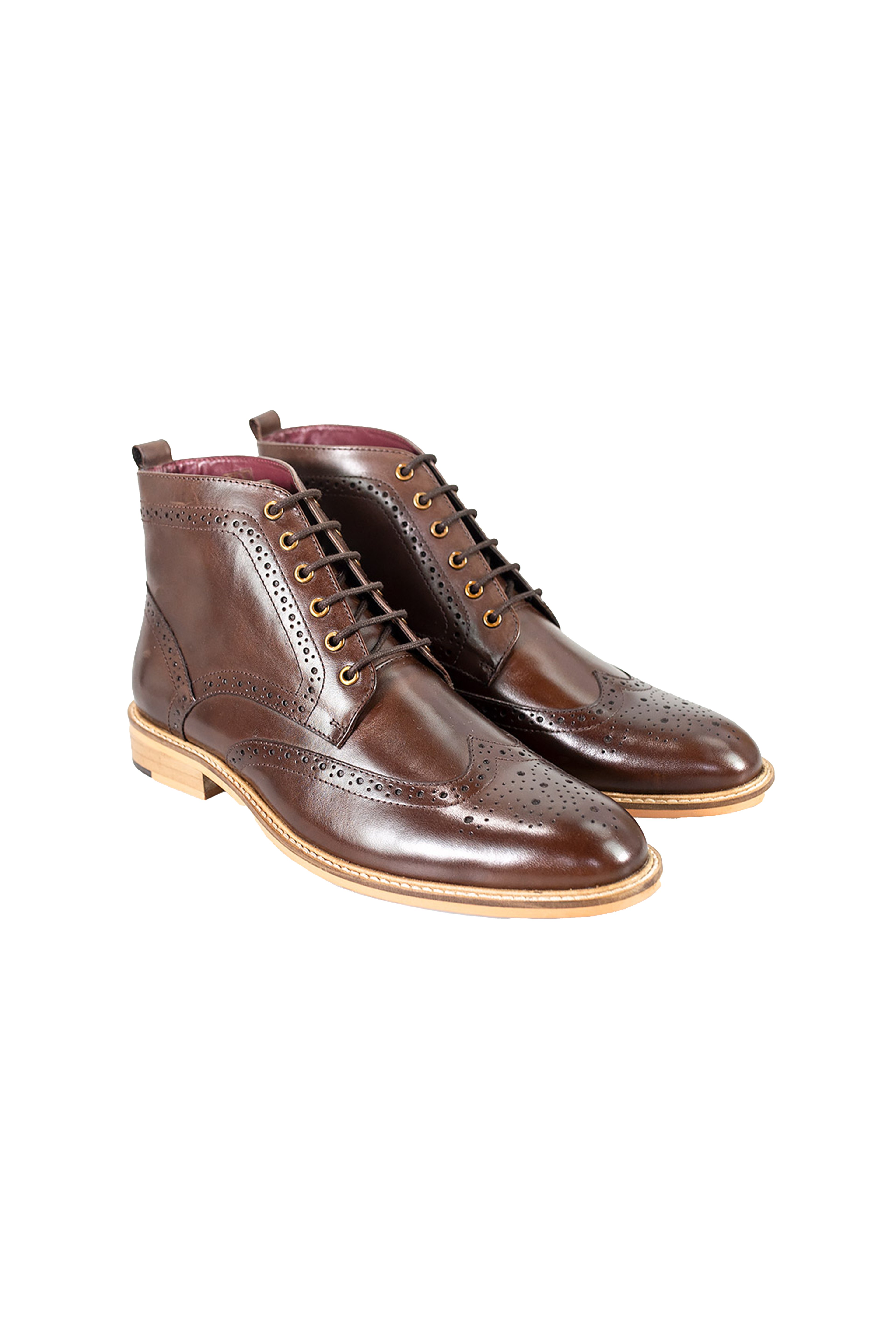 Men's Leather Lace up Brogue Boots - HOLMES - Dark Brown