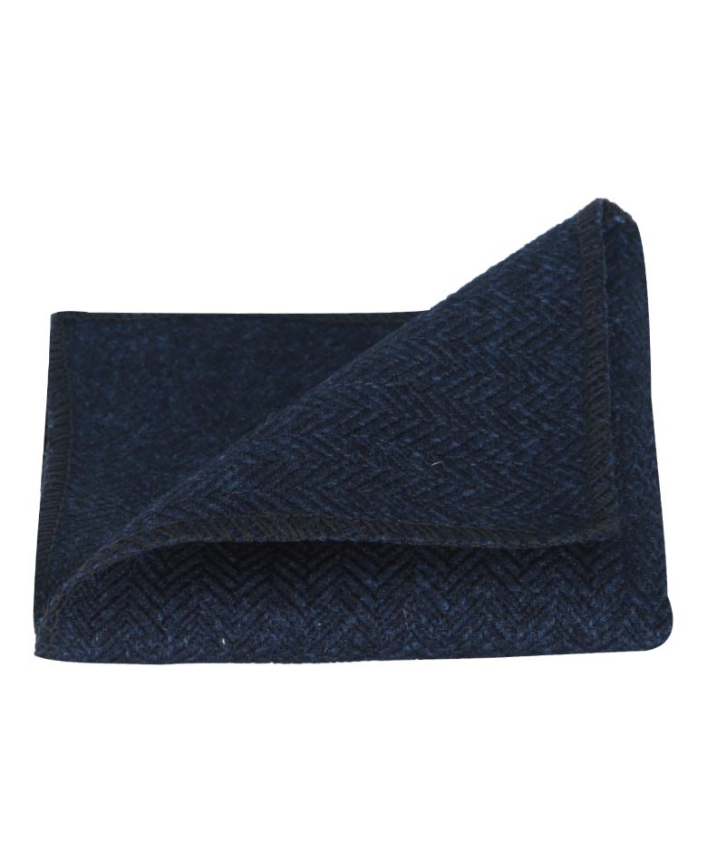 Men's & Boys Herringbone Tweed Pocket Handkerchief - Navy Blue