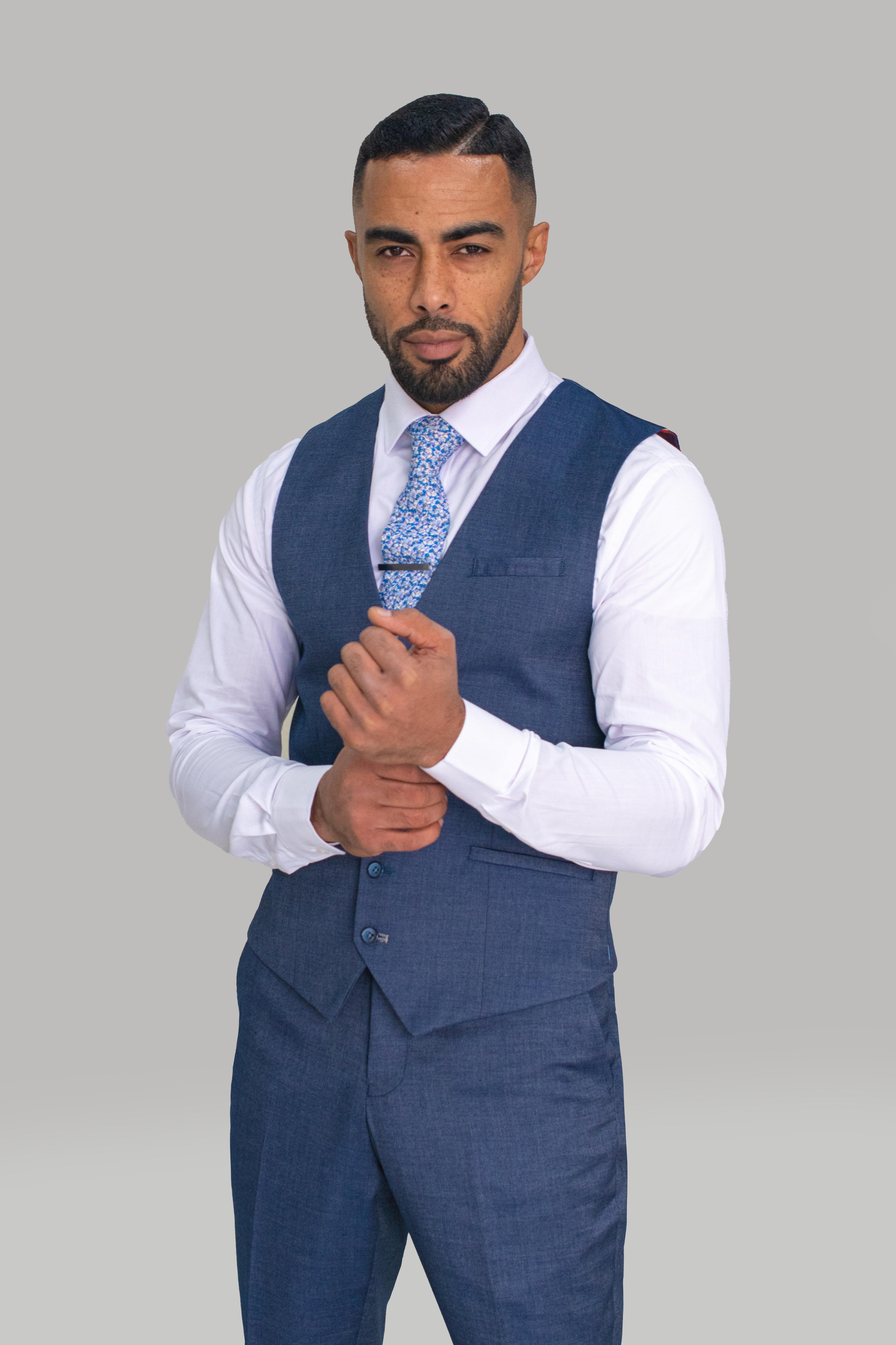 Men's Denim Look Slim Fit Formal Suit - STEELE Blue - Steel Blue