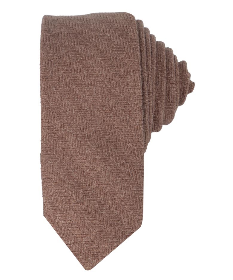Boys & Men's Herringbone Tweed Tie & Pocket Square Set - Tan Brown