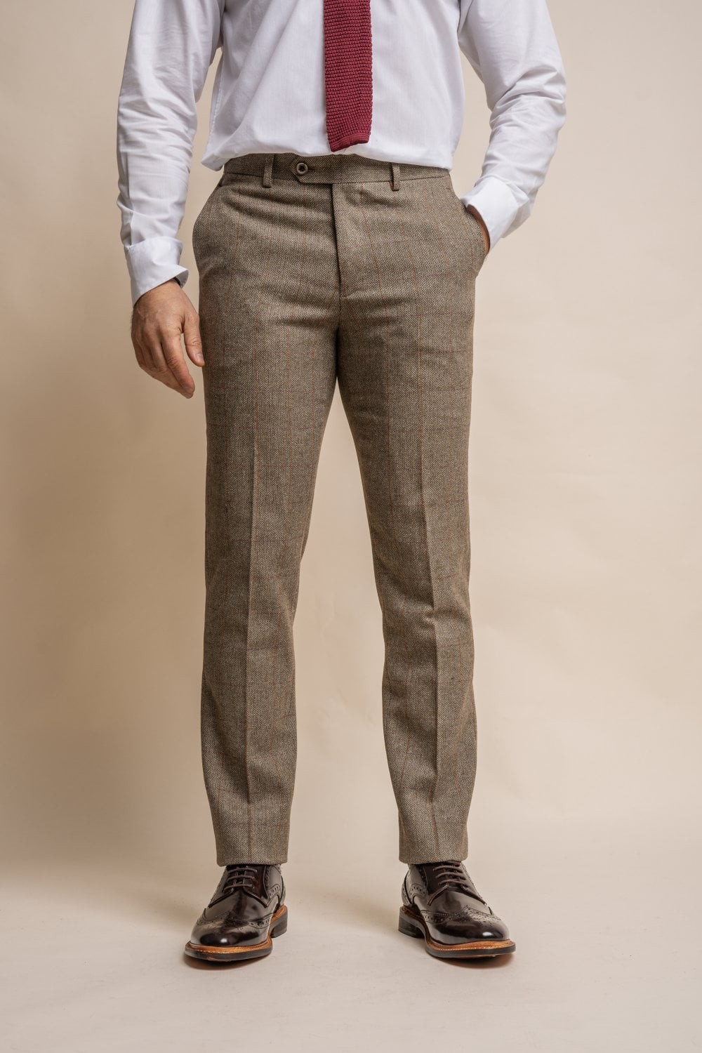 Men's Tweed Check Green Formal Trousers - Gaston Sage  - Sage Green