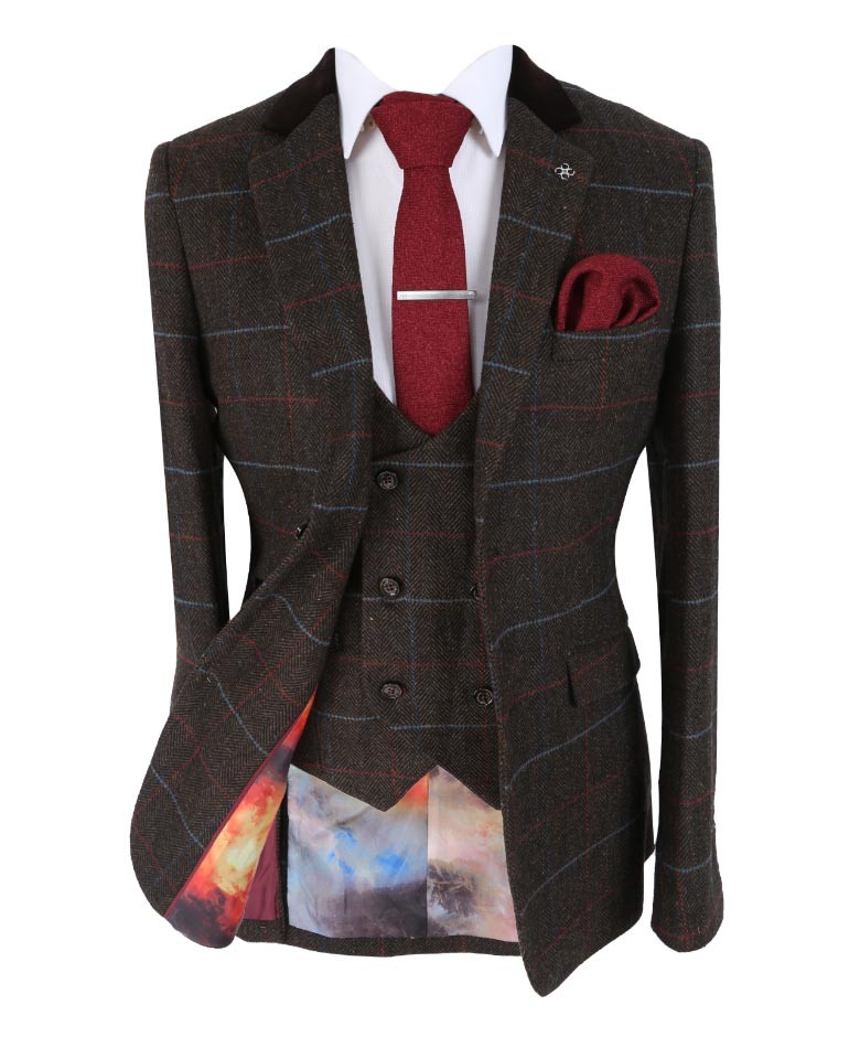 Men's Retro Check Slim Fit Suit - TOMMY Brown - Brown