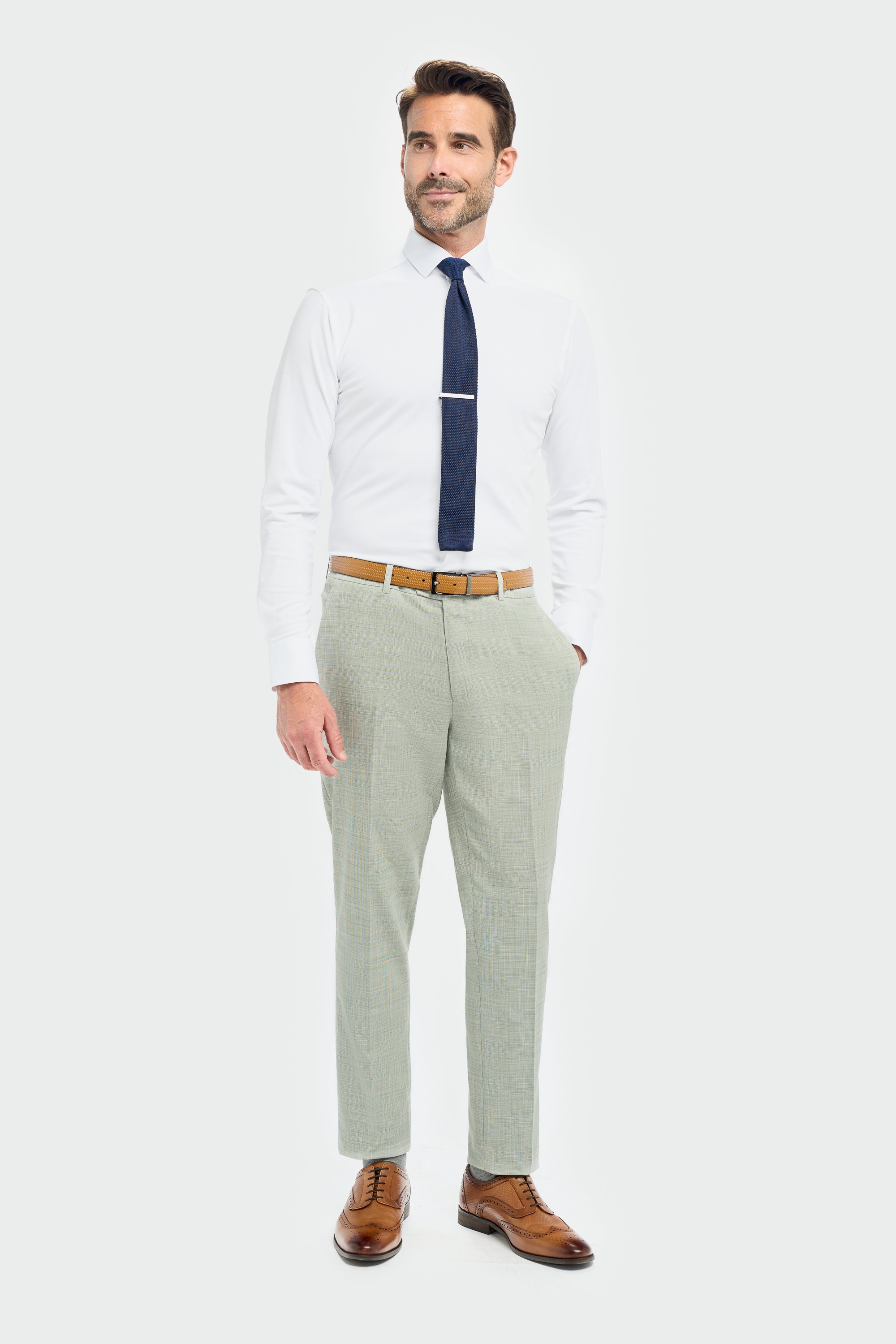 Men’s Sage Green Textured Trousers - Camden