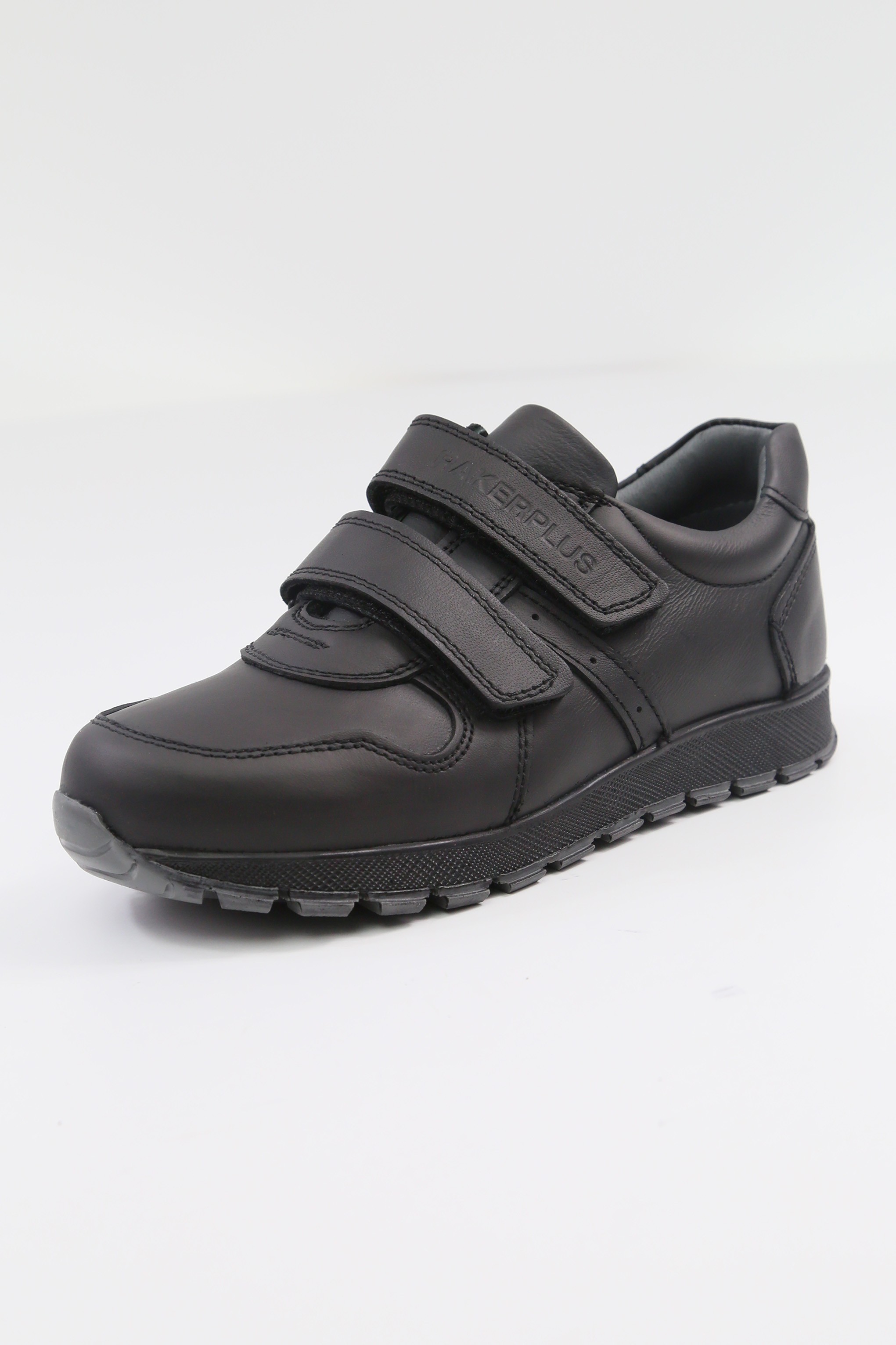 Boys Black Leather Velcro School Trainer Shoes - 3750