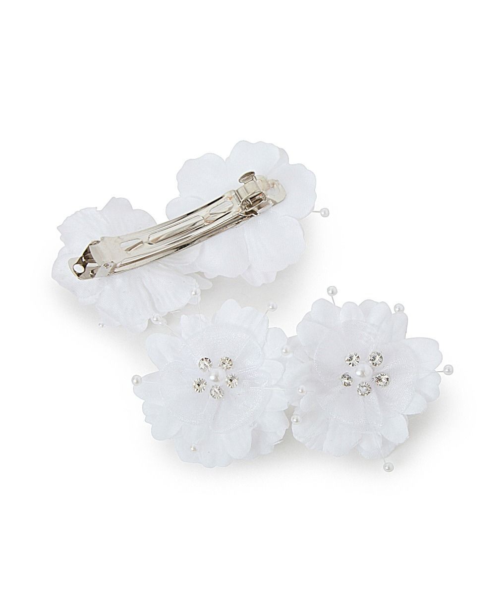 Girls Floral Crystal and Pearls Hair Slides - HP360 - White