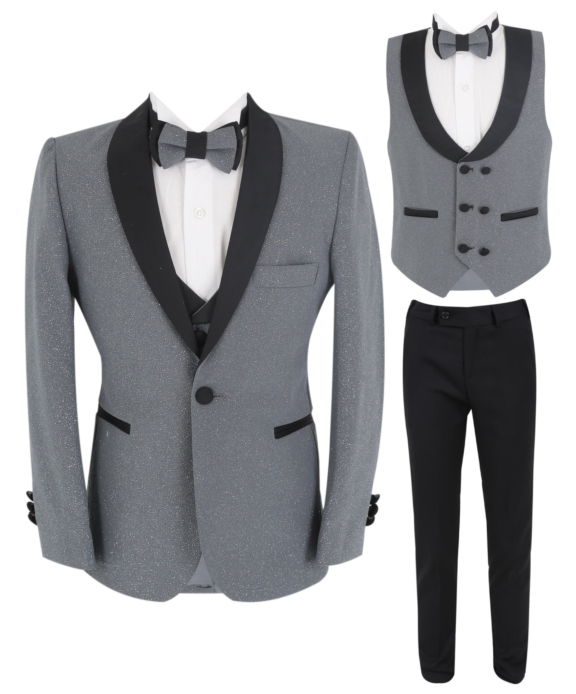 Boys Slim Fit Shimmer Tuxedo Suit  - Grey