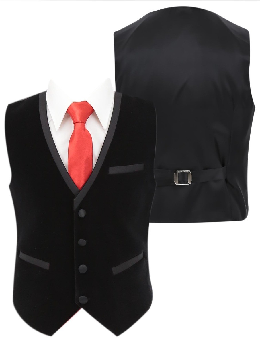 Boys Slim Fit Piping Velvet Tuxedo Suit - LONDON - Black