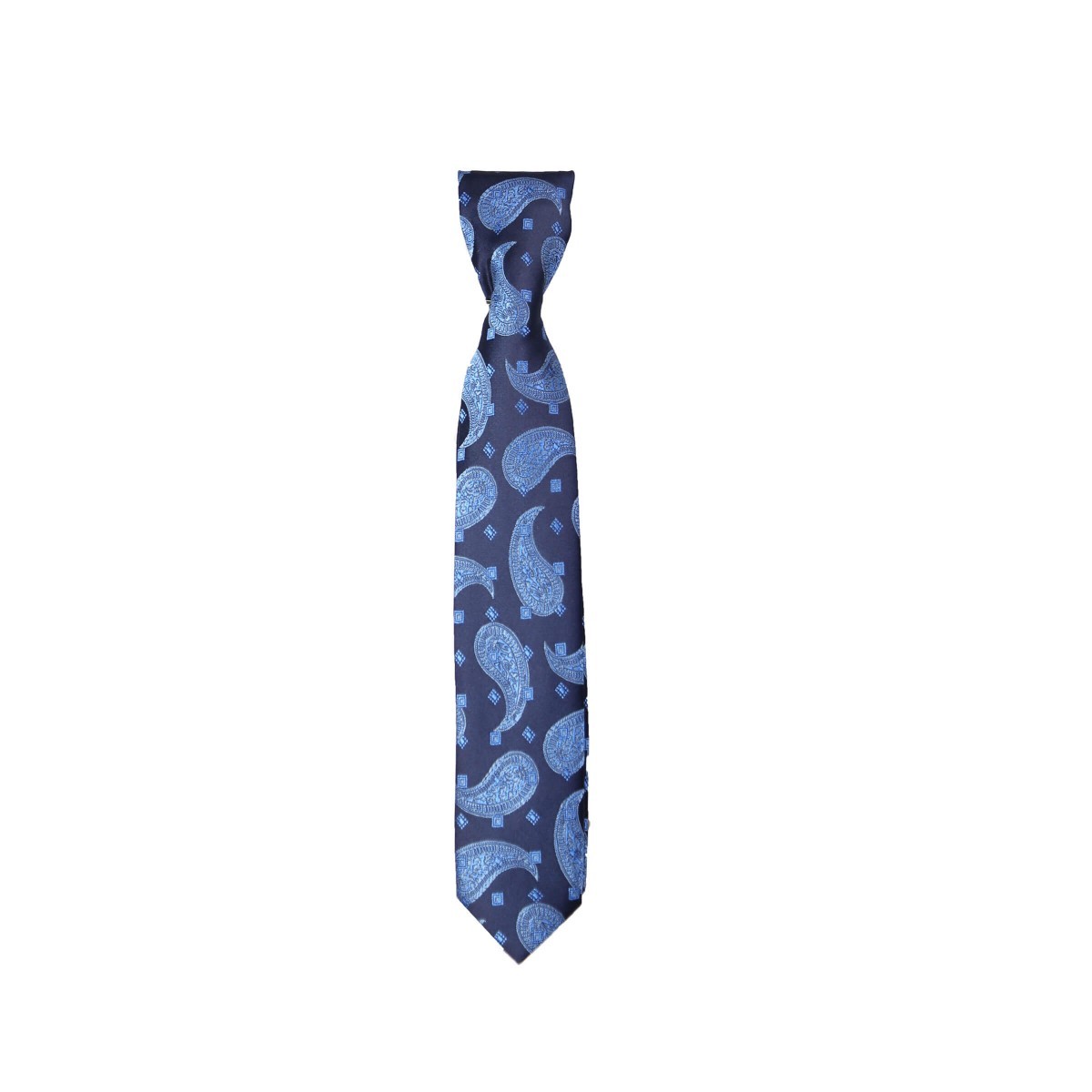 Boys & Men's Paisley Swirls Formal Tie & Hanky Set - Navy Blue - Blue