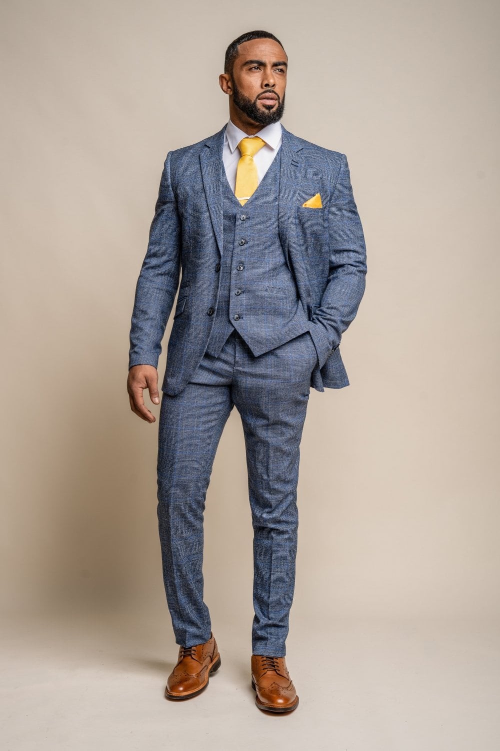 Men's Check Slim Fit Blue Suit - PHANTOM