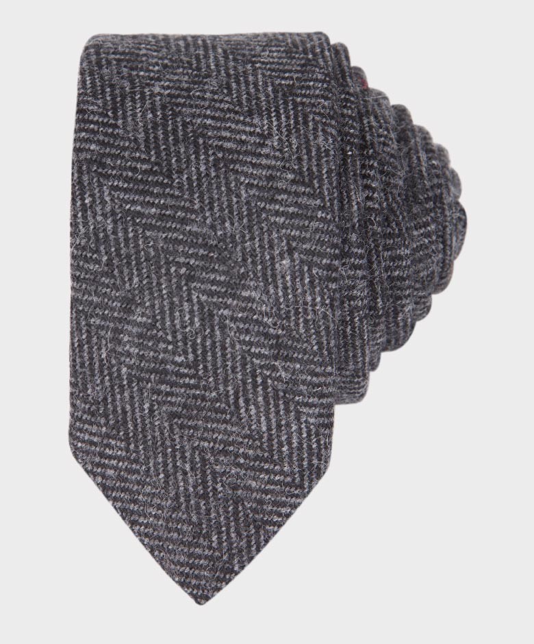 Boys Herringbone Tweed Tie and Hanky Set - Charcoal Grey