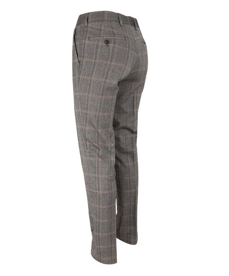 Men's Slim Fit Tweed Check Trousers - Connall Brown - Brown