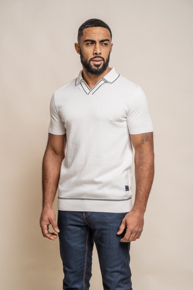 Men's Cotton Knitted Short Sleeve Polo T-shirt - SEPPI - Ecru