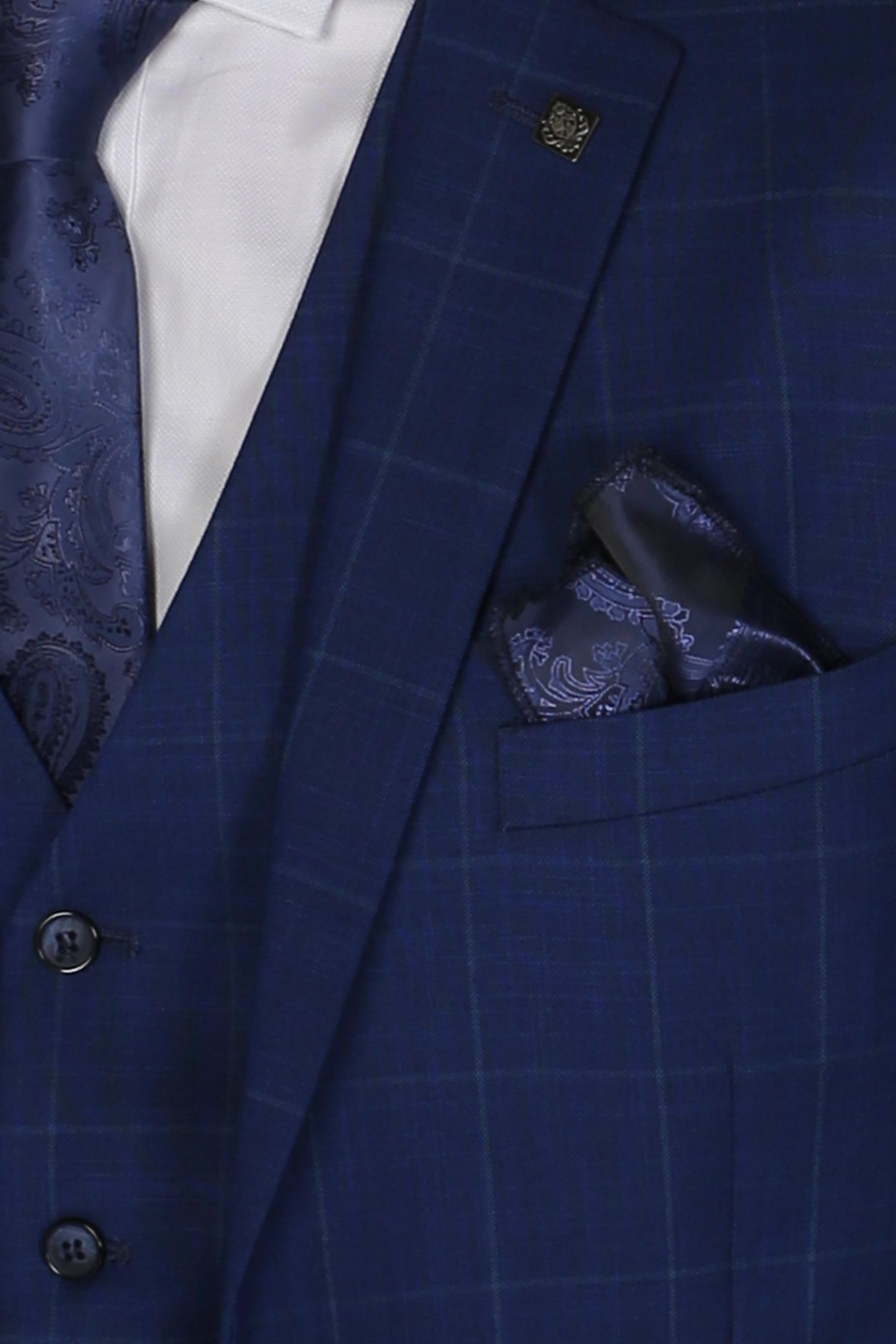 Men's Tailored Fit Windowpane Check Suit - ROVER Blue - Blue