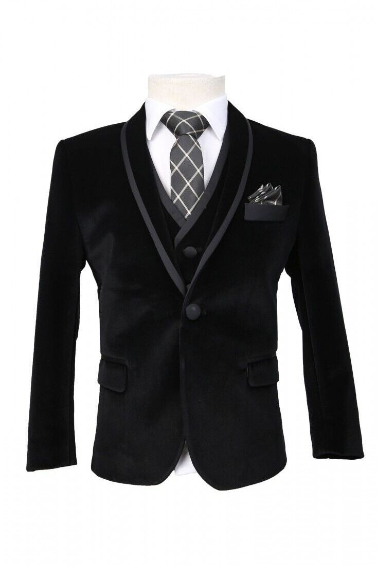 Boys Premium Black Velvet Tuxedo Suit: Ideal for Weddings & Formal Occasions
