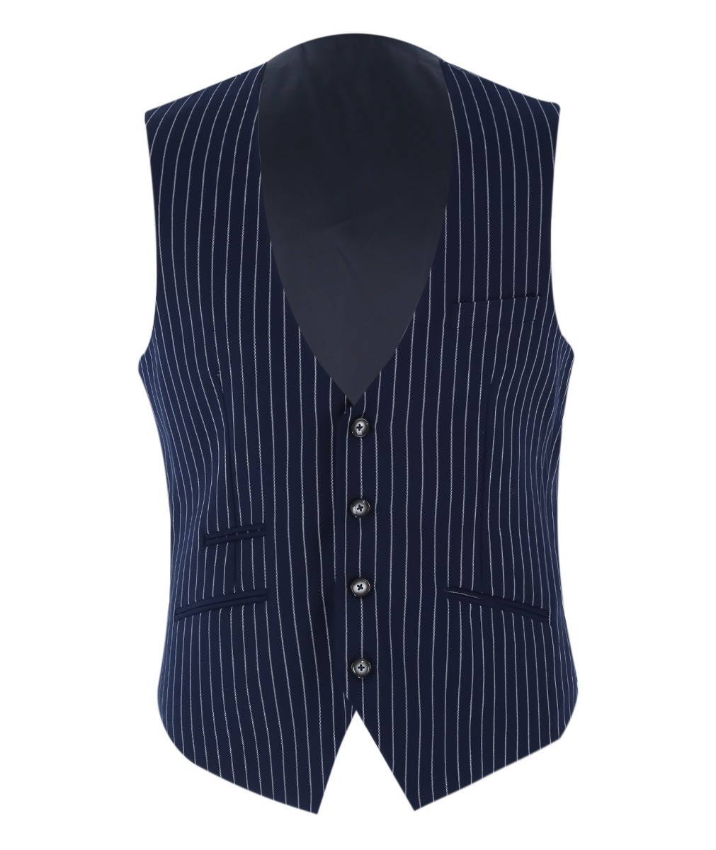 Men's Tailored Fit Pinstripe Navy Suit - MASON  - Navy Blue