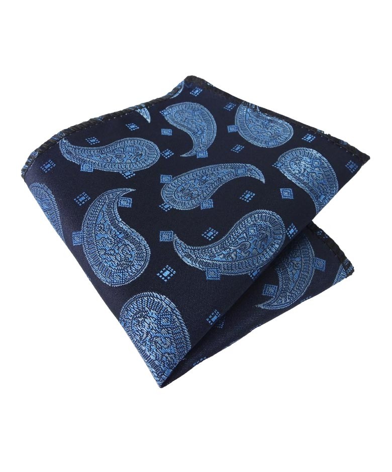 Boys & Men's Paisley Bow Tie and Hanky Set - Navy and Blue
